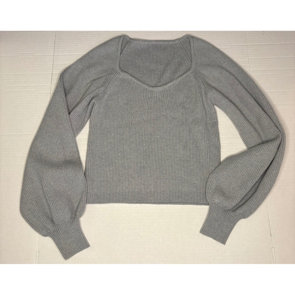 Halara Queen Anne Sweetheart Neck Balloon Sleeve Ribbed Knit Sweater Medium